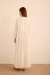 Beyaz Hacimli Cotton Brode Elbise - 7