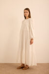 Beyaz Hacimli Cotton Brode Elbise - 2