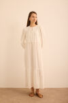 Beyaz Hacimli Cotton Brode Elbise - 3