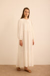 Beyaz Hacimli Cotton Brode Elbise - 4