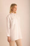 Beyaz Hakim Yaka Keten Bluz - 3