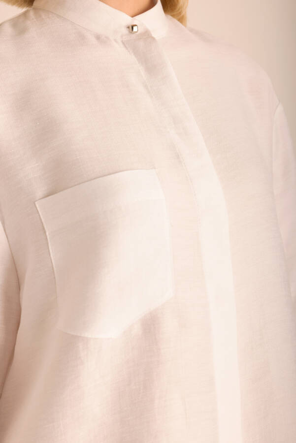 Beyaz Hakim Yaka Keten Bluz - 3