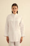 Beyaz Hakim Yaka Keten Gömlek - 1