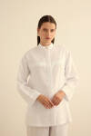 Beyaz Hakim Yaka Keten Gömlek - 2