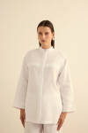 Beyaz Hakim Yaka Keten Gömlek - 3