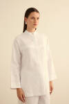 Beyaz Hakim Yaka Keten Gömlek - 5