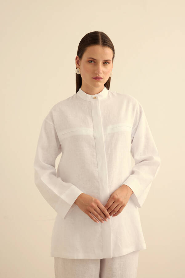 Beyaz Hakim Yaka Keten Gömlek - Aker (1)