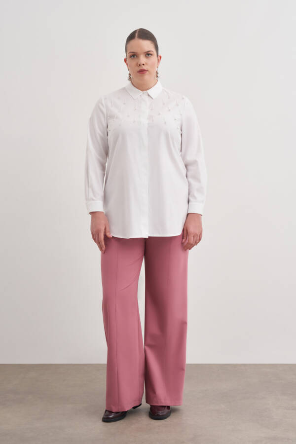 Beyaz İşlemeli Cotton Gömlek - Aker (1)