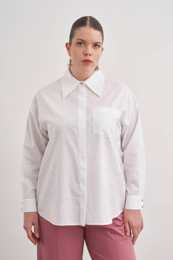 Beyaz Jakar Desenli Cotton Gömlek - Aker