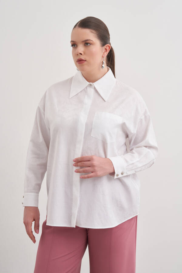 Beyaz Jakar Desenli Cotton Gömlek - Aker (1)