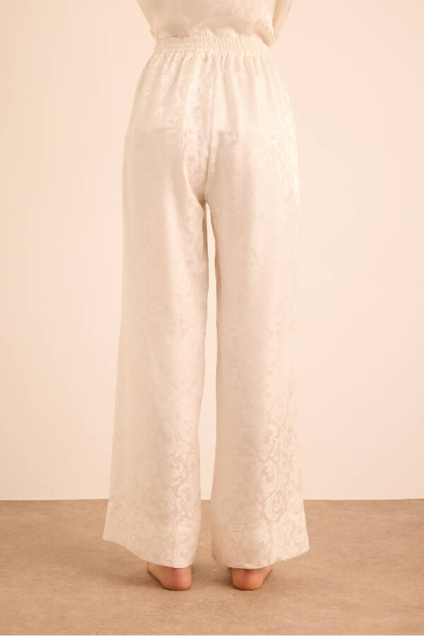 Beyaz Jakarlı İpek ,Beli Lastikli Pijama Altı - 6