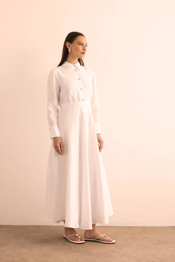 Beyaz Keten Elbise - Aker (1)