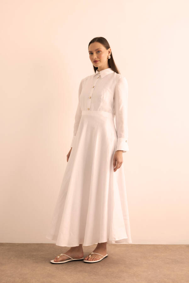 Beyaz Keten Elbise - 4