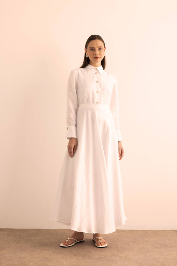 Beyaz Keten Elbise - 5