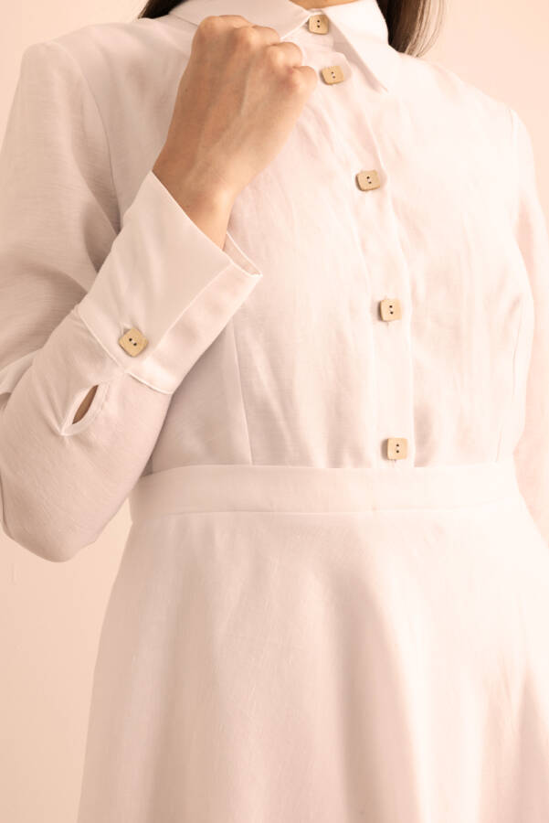 Beyaz Keten Elbise - 6