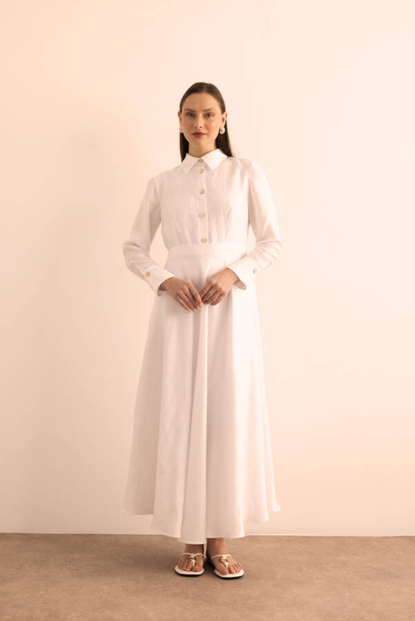 Beyaz Keten Elbise - 3