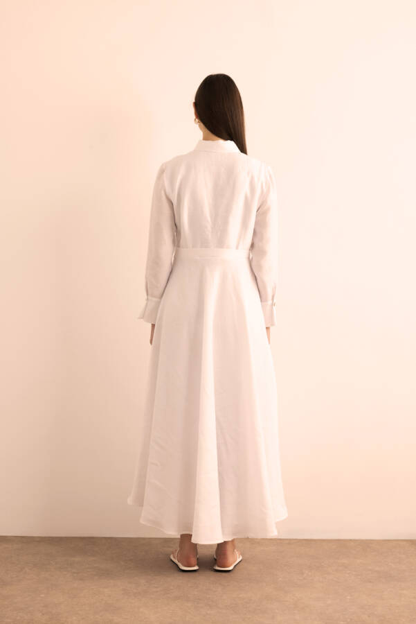 Beyaz Keten Elbise - 7