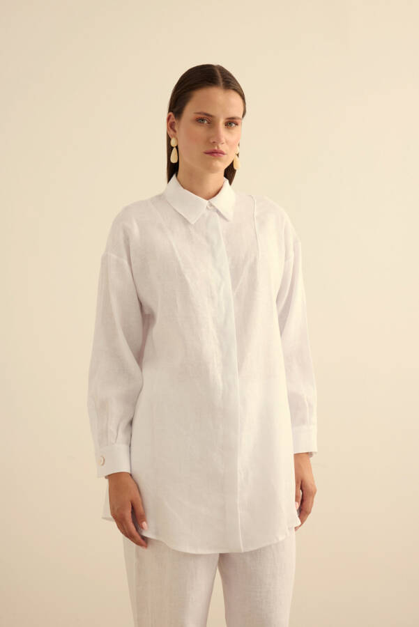 Beyaz Keten Tunik - Aker
