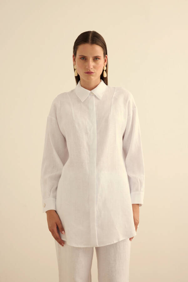 Beyaz Keten Tunik - 4
