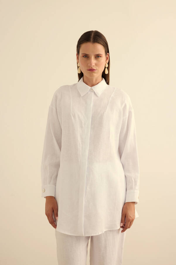 Beyaz Keten Tunik - 5