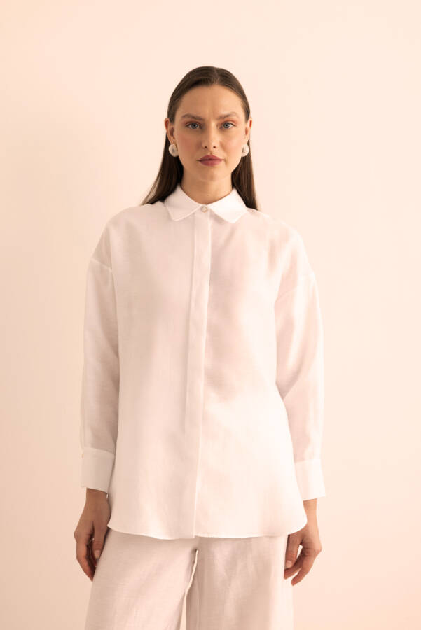 Beyaz Keten Tunik - Aker