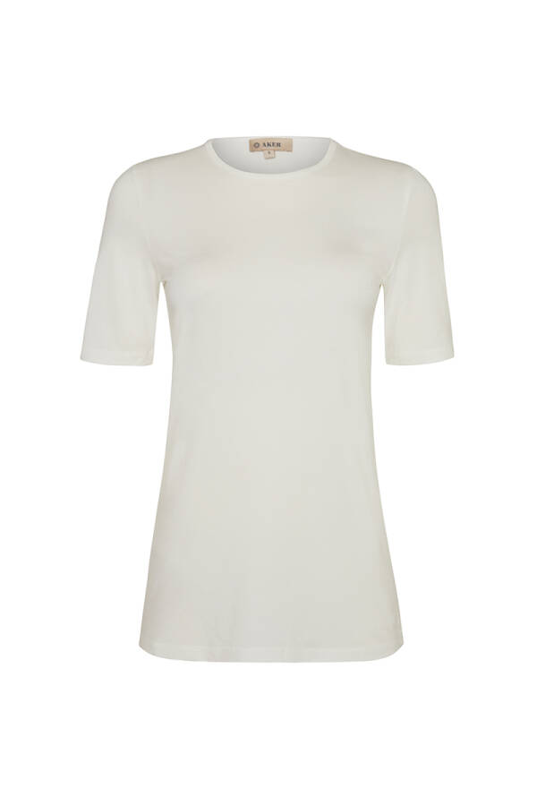 Beyaz Kısa Kollu Bisiklet Yaka Body - Aker