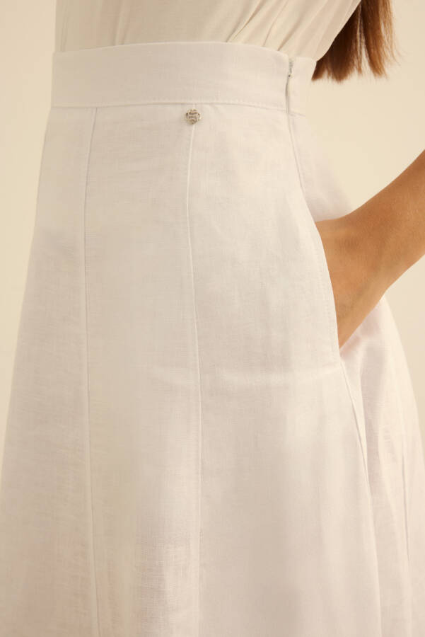 Beyaz Kloş Yırtmaçllı Keten Etek - 6