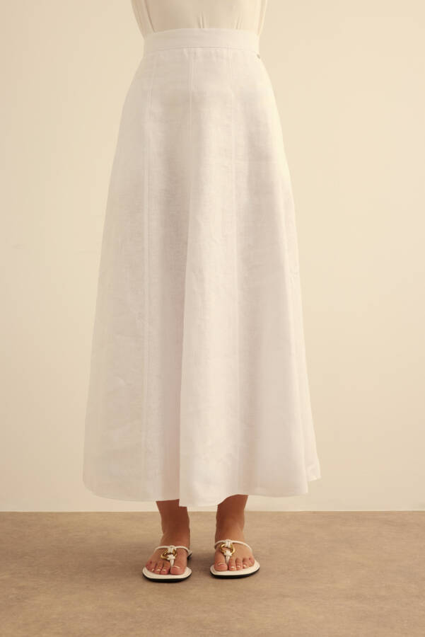 Beyaz Kloş Yırtmaçllı Keten Etek - 3