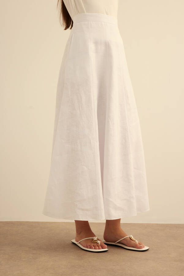 Beyaz Kloş Yırtmaçllı Keten Etek - 4