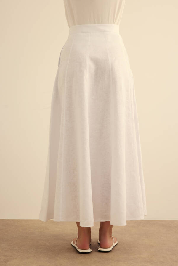 Beyaz Kloş Yırtmaçllı Keten Etek - 7