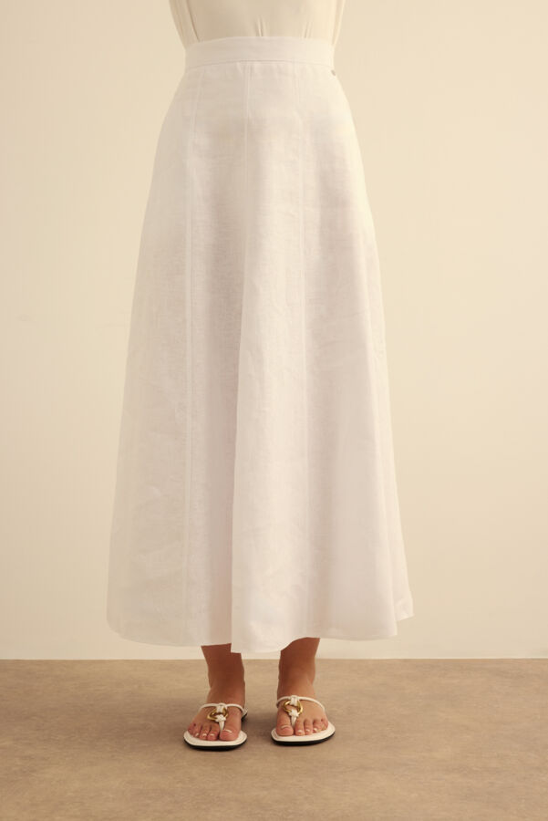 Beyaz Kloş Yırtmaçllı Keten Etek - 3