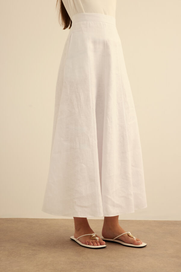 Beyaz Kloş Yırtmaçllı Keten Etek - 4