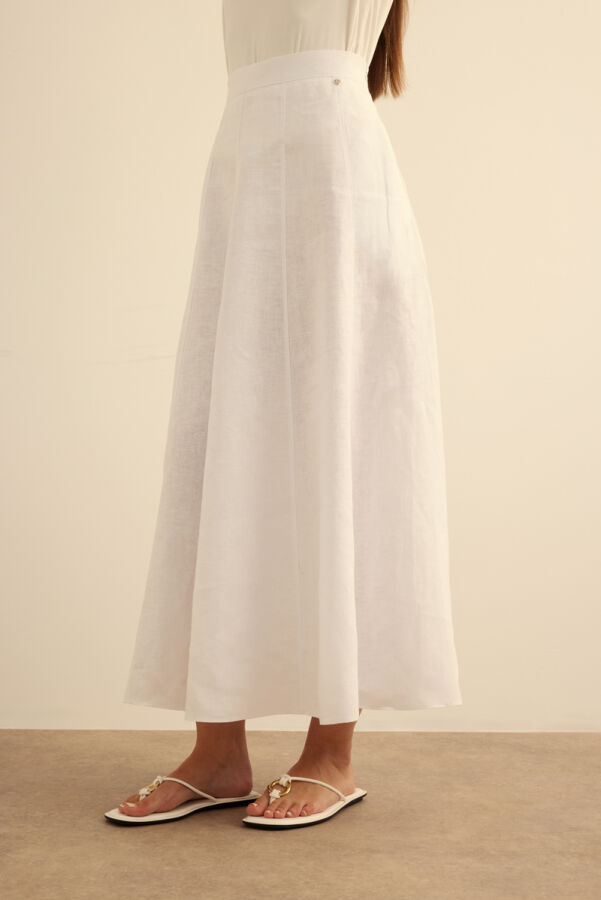 Beyaz Kloş Yırtmaçllı Keten Etek - 5