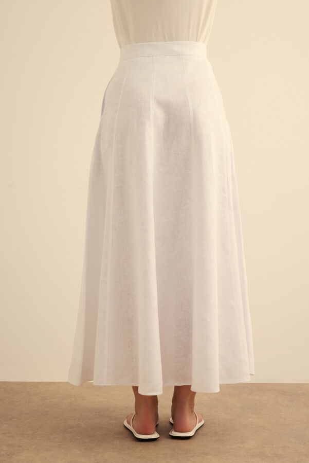 Beyaz Kloş Yırtmaçllı Keten Etek - 7