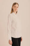 Beyaz Kolları Büzgü Detaylı Cotton Gömlek - 5