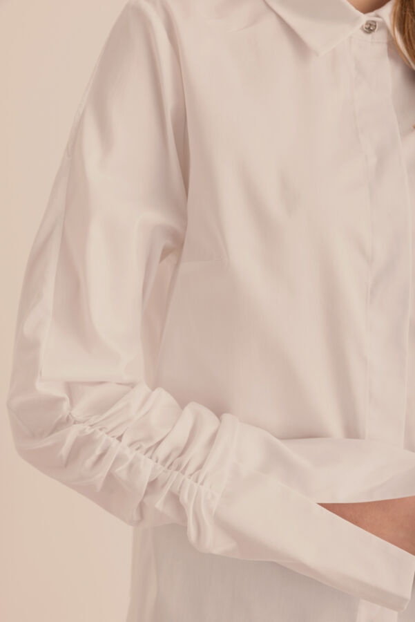 Beyaz Kolları Büzgü Detaylı Cotton Gömlek - 3
