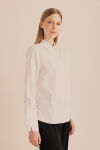 Beyaz Kolları Büzgü Detaylı Cotton Gömlek - 5