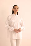 Beyaz Kolları Pile Detaylı Cotton Bluz - 2