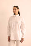 Beyaz Kolları Pile Detaylı Cotton Bluz - 4