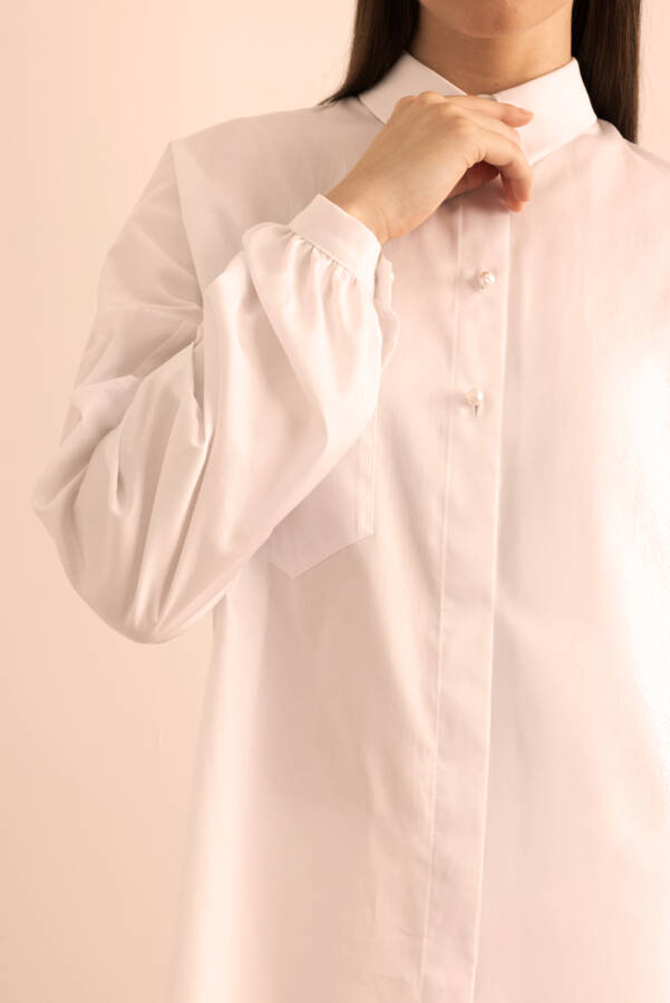 Beyaz Kolları Pile Detaylı Cotton Bluz - 6