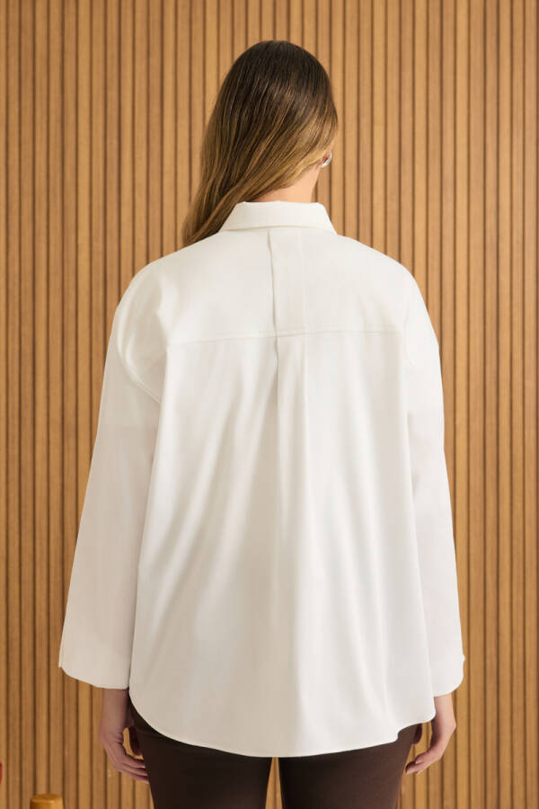 Beyaz Kolu Çıtçıt Detaylı Cotton Gömlek - 6