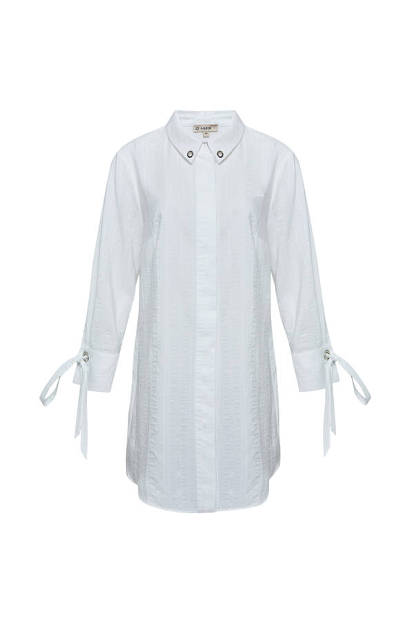 Beyaz Kuş Gözü Detaylı Dokulu Tunik - 1