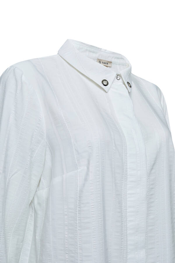 Beyaz Kuş Gözü Detaylı Dokulu Tunik - 2