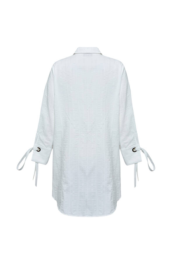 Beyaz Kuş Gözü Detaylı Dokulu Tunik - 3