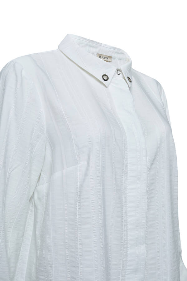 Beyaz Kuş Gözü Detaylı Dokulu Tunik - 2