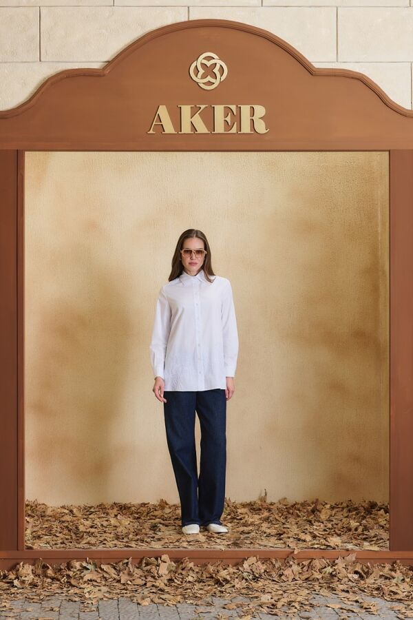 Beyaz Nakış Detaylı Tunik - Aker