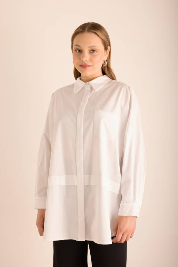 Beyaz Omuz Bantları İşleme Detaylı Cotton Tunik - Aker (1)