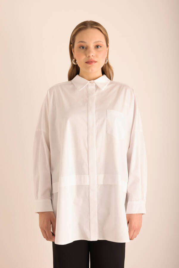 Beyaz Omuz Bantları İşleme Detaylı Cotton Tunik - 5