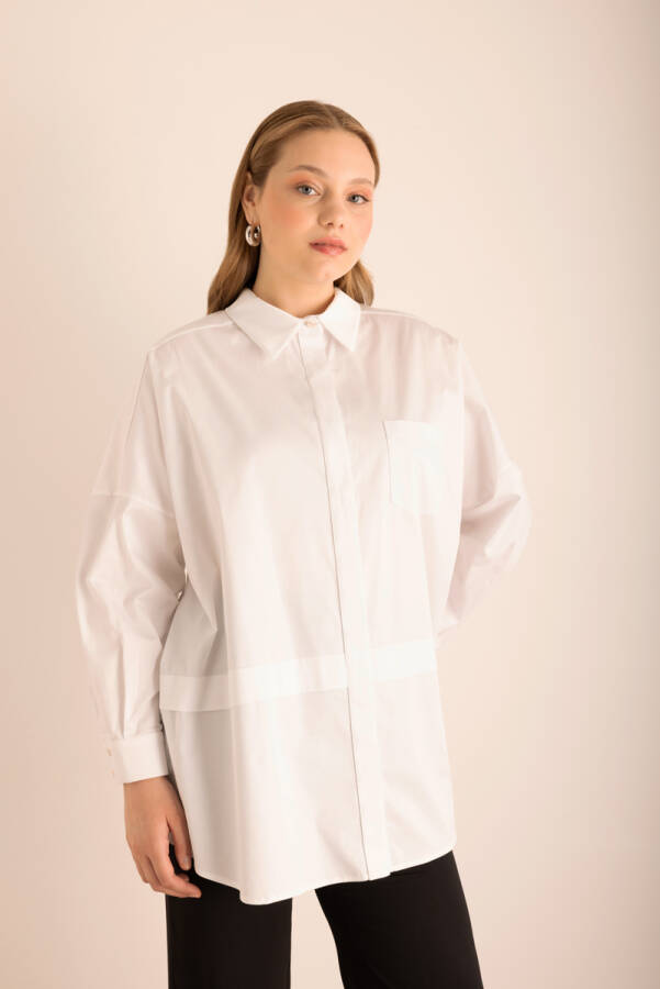 Beyaz Omuz Bantları İşleme Detaylı Cotton Tunik - 1