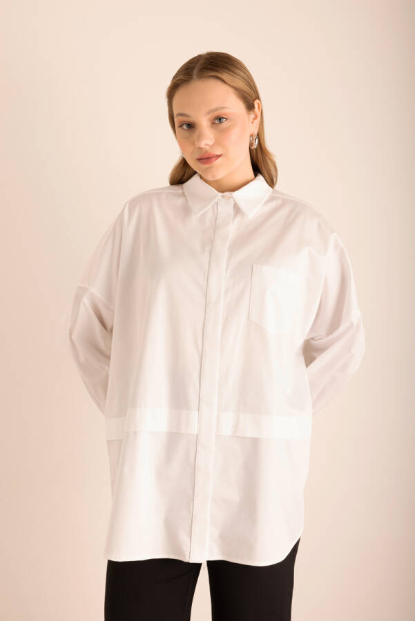 Beyaz Omuz Bantları İşleme Detaylı Cotton Tunik - 3